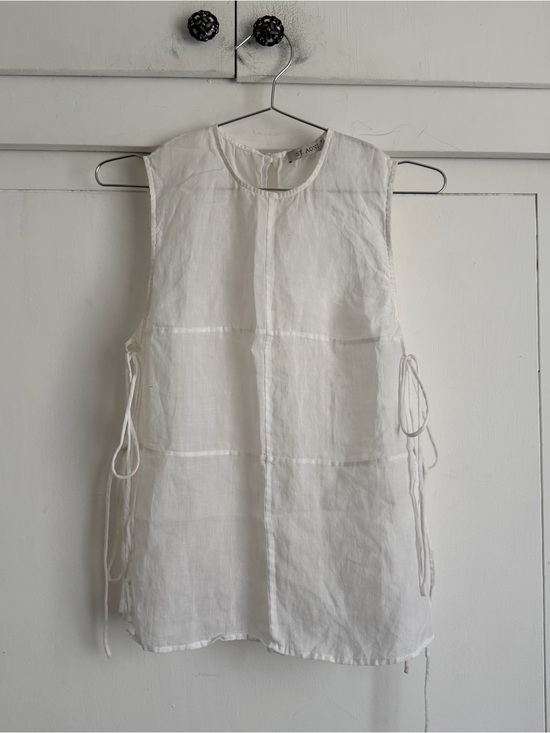 St. Agni Tops - St. Agni White Semi Sheer Patchwork Tie Tank - Salt